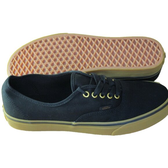 Vans Men's Authentic Black Rubber Canvas Gum Bottom Skate Boat shoes Sizes NIB - Picture 2 of 7